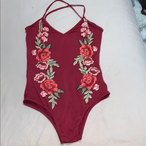 Embroidered Racerback Bodysuit